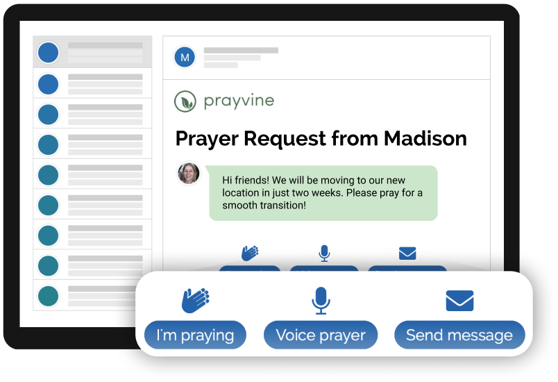 Illustration of a prayer request email sent with Prayvine